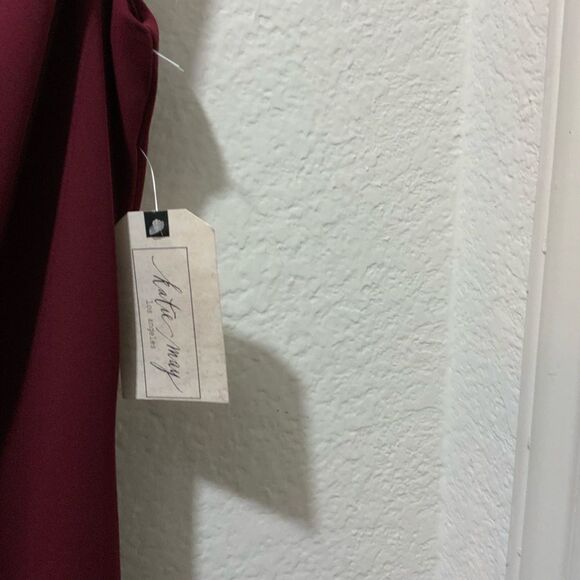 Katie May Angelina Crepe Column Bordeaux One Shoulder Formal Evening Gown Dress - Picture 10 of 13